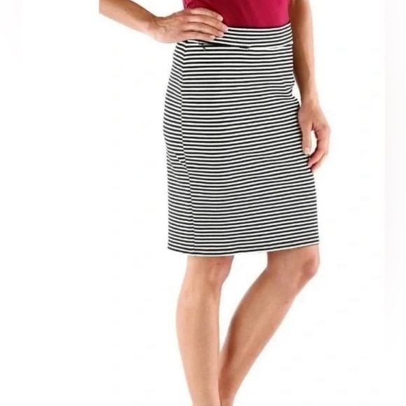 Toad & Co | Black & White Striped Pencil Skirt Tencel Lyocell Blend Medium - Picture 1 of 9